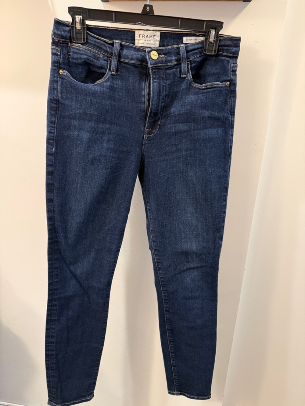 Frame Denim Dark Indigo High-Rise Skinny Jeans